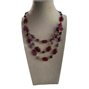 Vintage Robert Rose Gold Tone Red Multicolor Glass Women’s Necklace Sz 24”